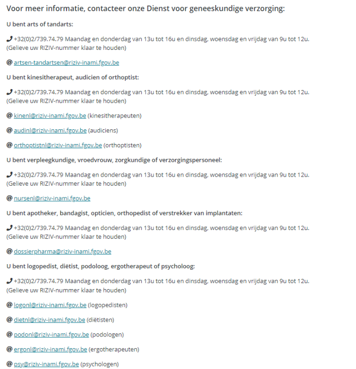 RIZIV contactgegevens